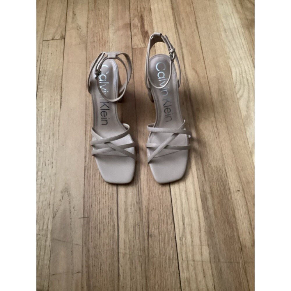 Calvin Klein Neutral Taupe Strappy Block Heel Sandals - Picture 2 of 3